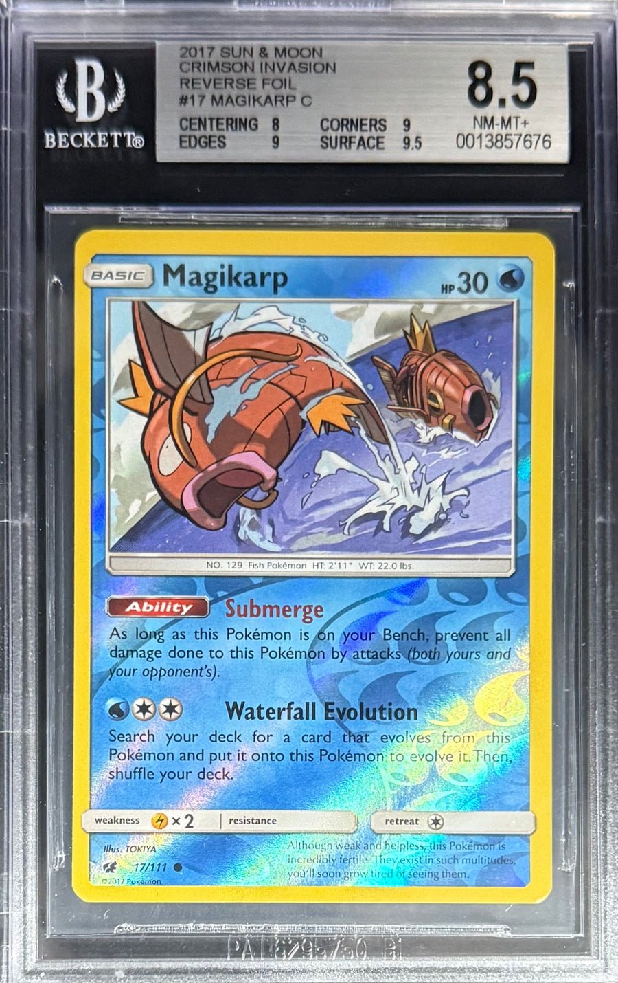 Pokemon Magikarp 17/111 Reverse Foil Pokemon Sun & Moon Crimson Invasion 2017 Beckett BGS 8.5