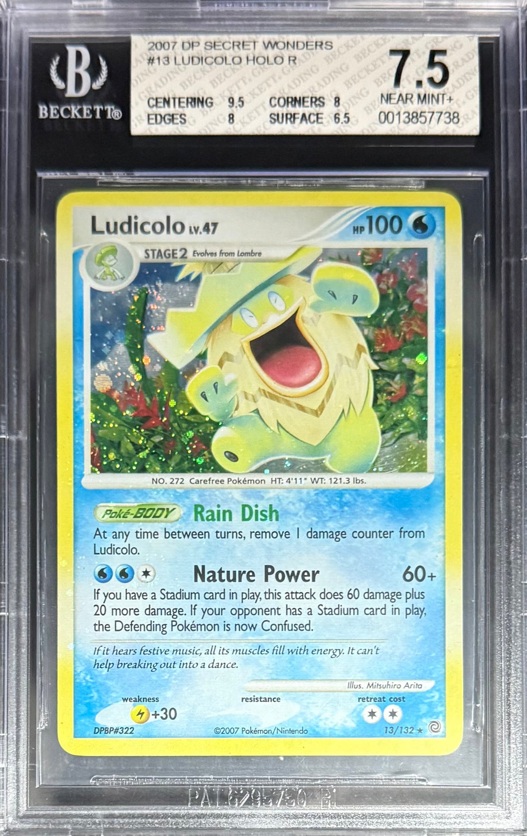 Pokemon Ludicolo 13/132 Holo Pokemon DP Secret Wonders 2007 Beckett BGS 7.5