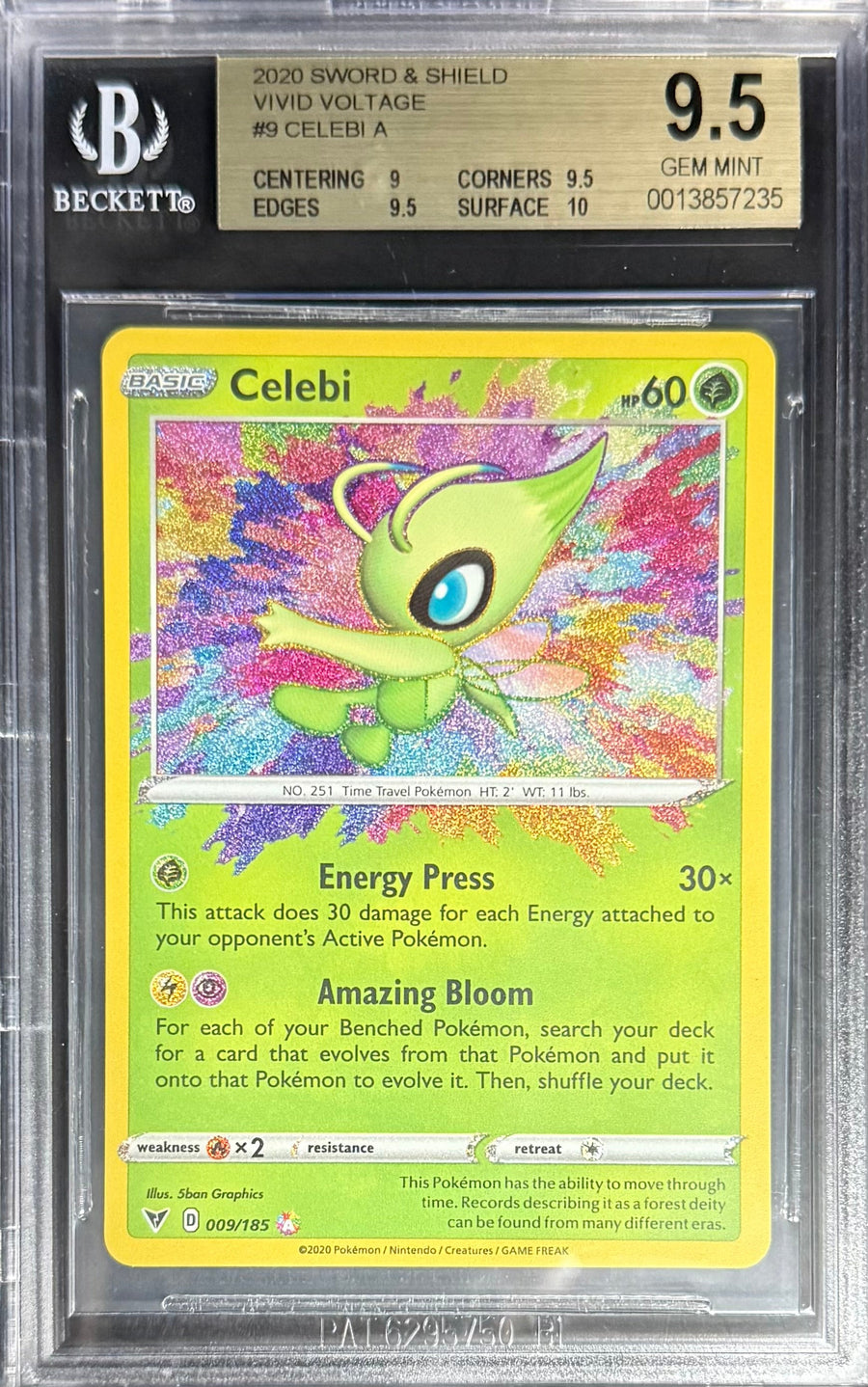 Pokemon Celebi 9/185 Pokemon Sword & Shield Vivid Voltage 2020 Beckett BGS 9.5
