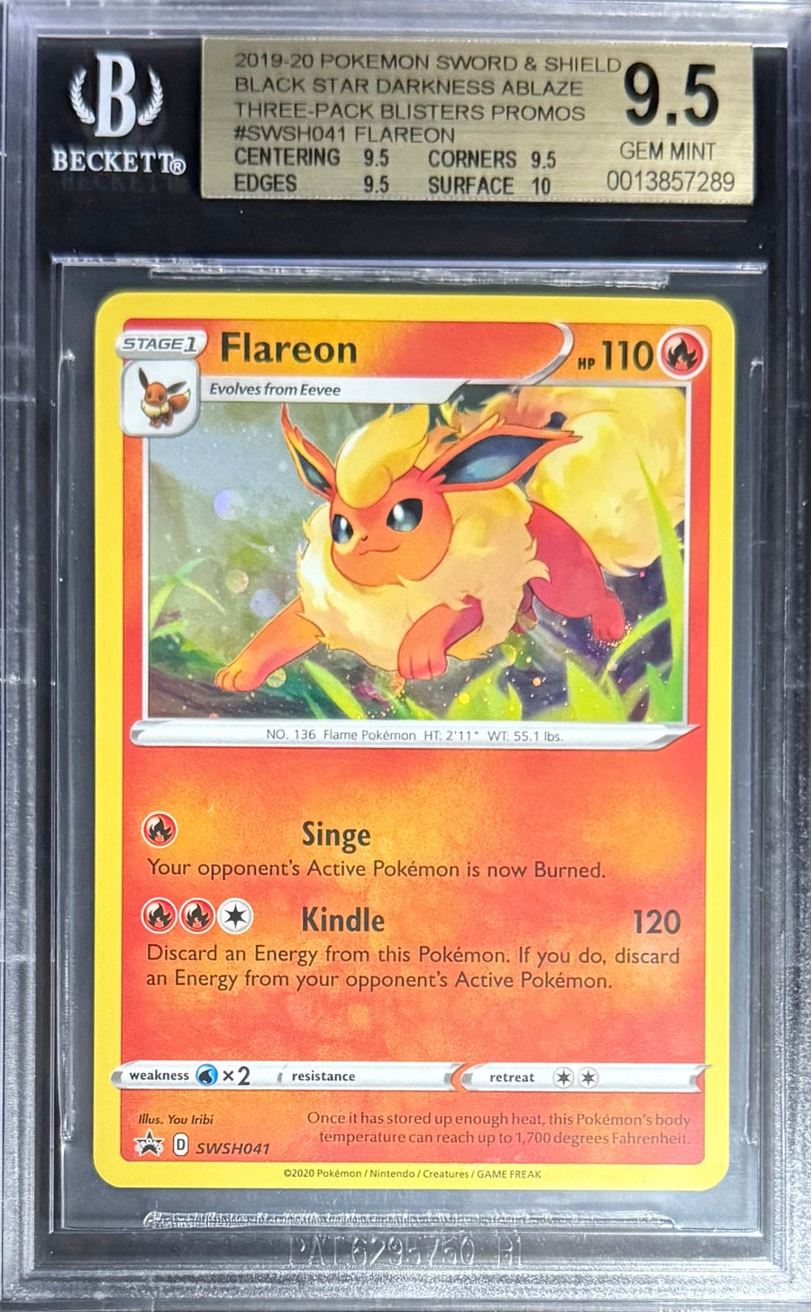 Pokemon Flareon Pokemon Sword & Shield Darkness Ablaze Promos 2019-20 Beckett BGS 9.5