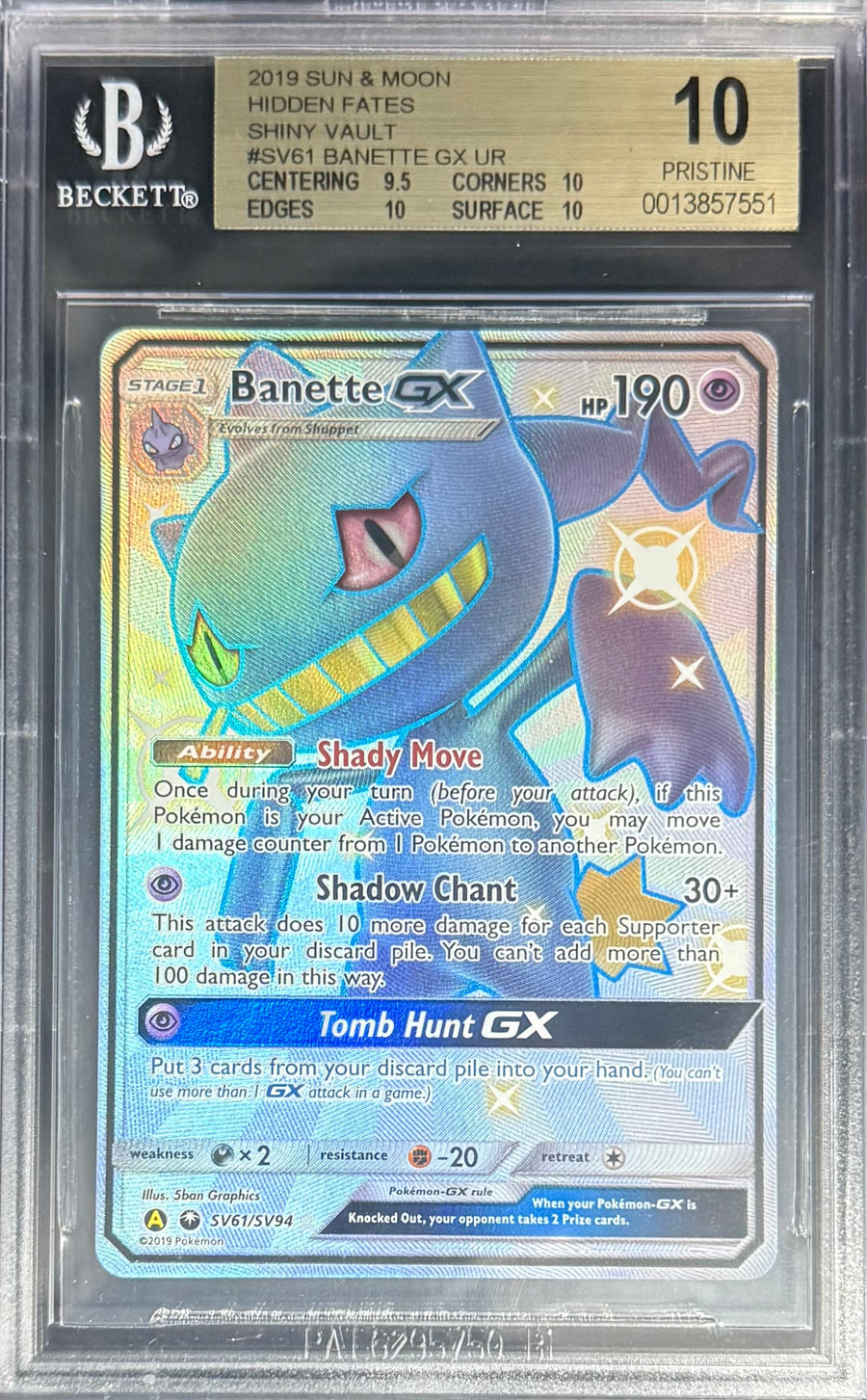 Pokemon Banette GX UR SV61/SV94 Pokemon Sun & Moon Hidden Fates Shiny Vault 2020 Beckett BGS 10