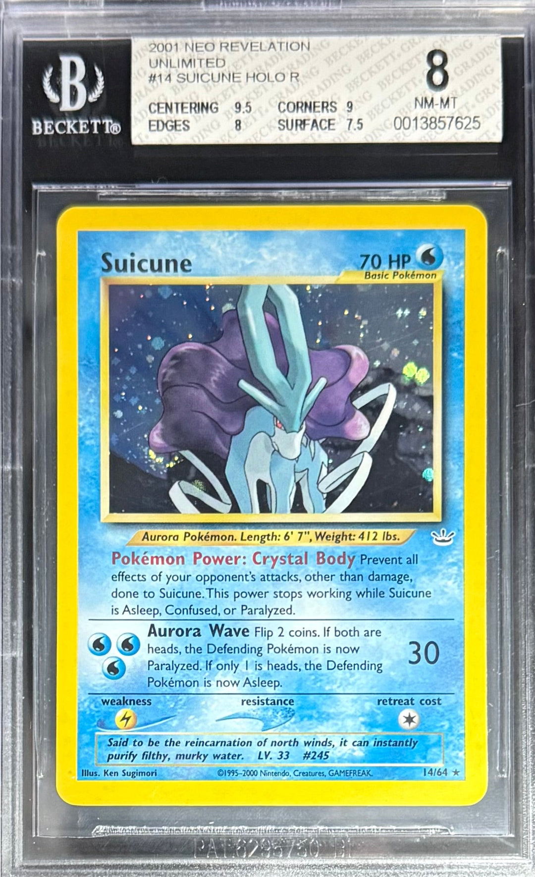 Pokemon Suicune 14/64 Holo Pokemon Neo Revelation Unlimited 2001 Beckett BGS 8