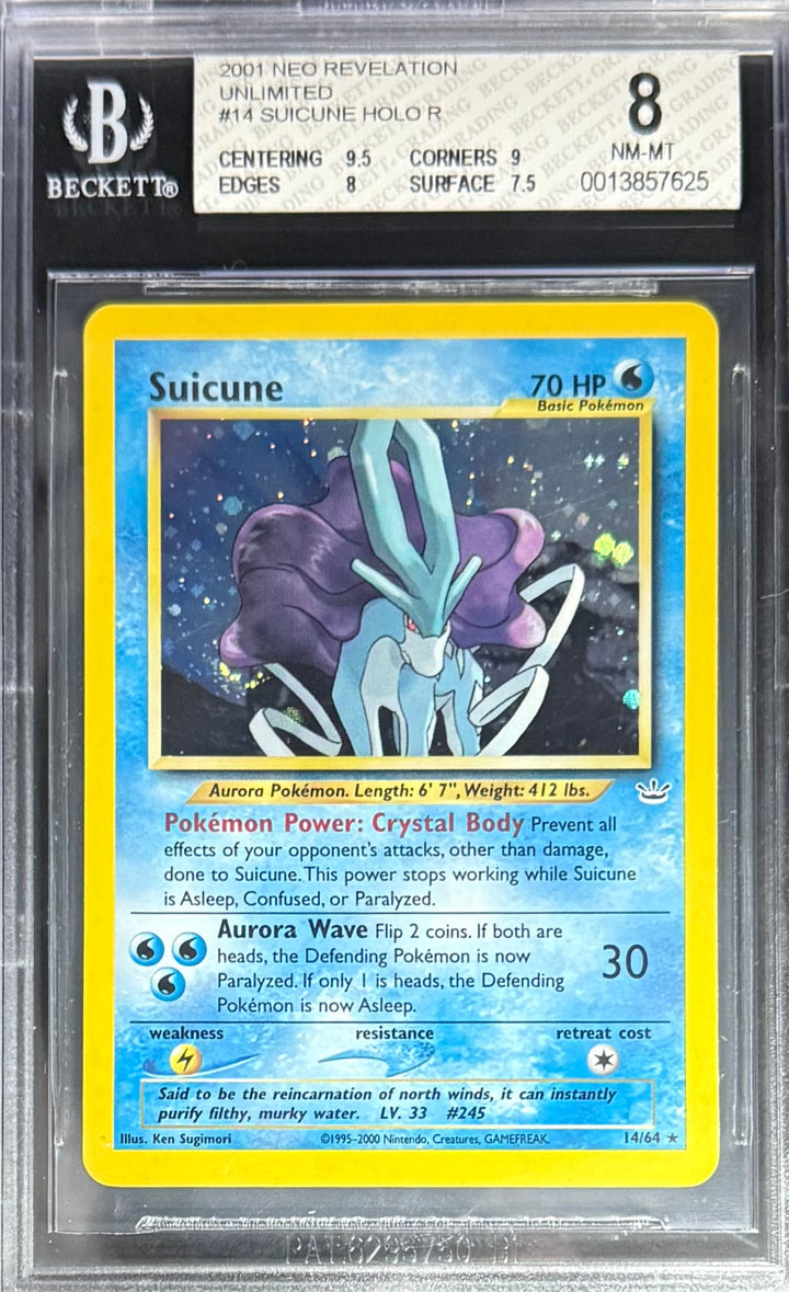 Pokemon Suicune 14/64 Holo Pokemon Neo Revelation Unlimited 2001 Beckett BGS 8