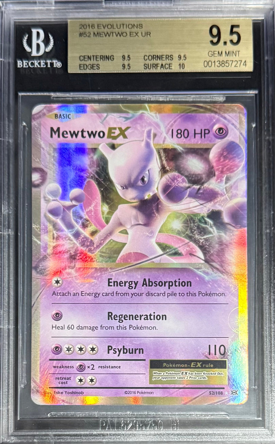 Pokemon Mewtwo EX UR Pokemon Evolutions 2016 Beckett BGS 9.5