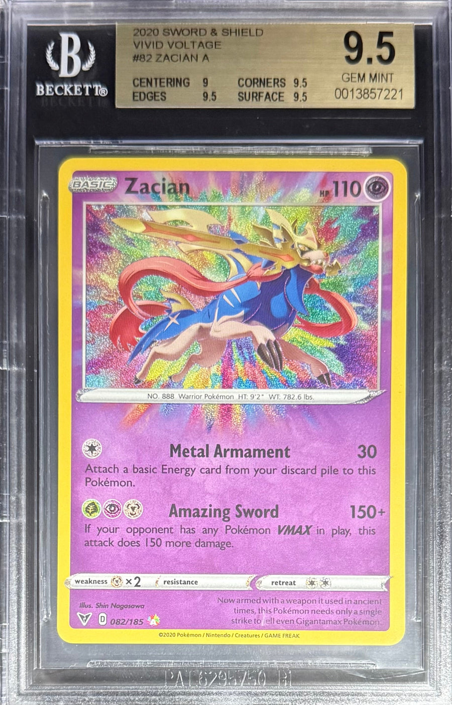 Pokemon Zacian 82/185 Pokemon Sword & Shield Vivid Voltage 2020 Beckett BGS 9.5