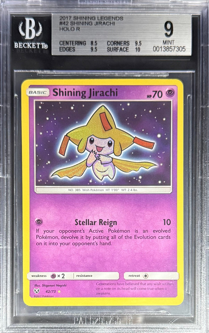 Pokemon Shining Jirachi 42/73 Holo Pokemon Shining Legends 2017 Beckett BGS 9