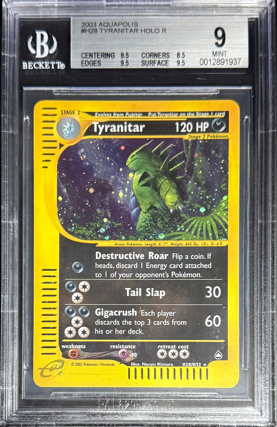 Pokemon Tyranitar H28/H32 Holo Pokemon Aquapolis 2003 Beckett BGS 9