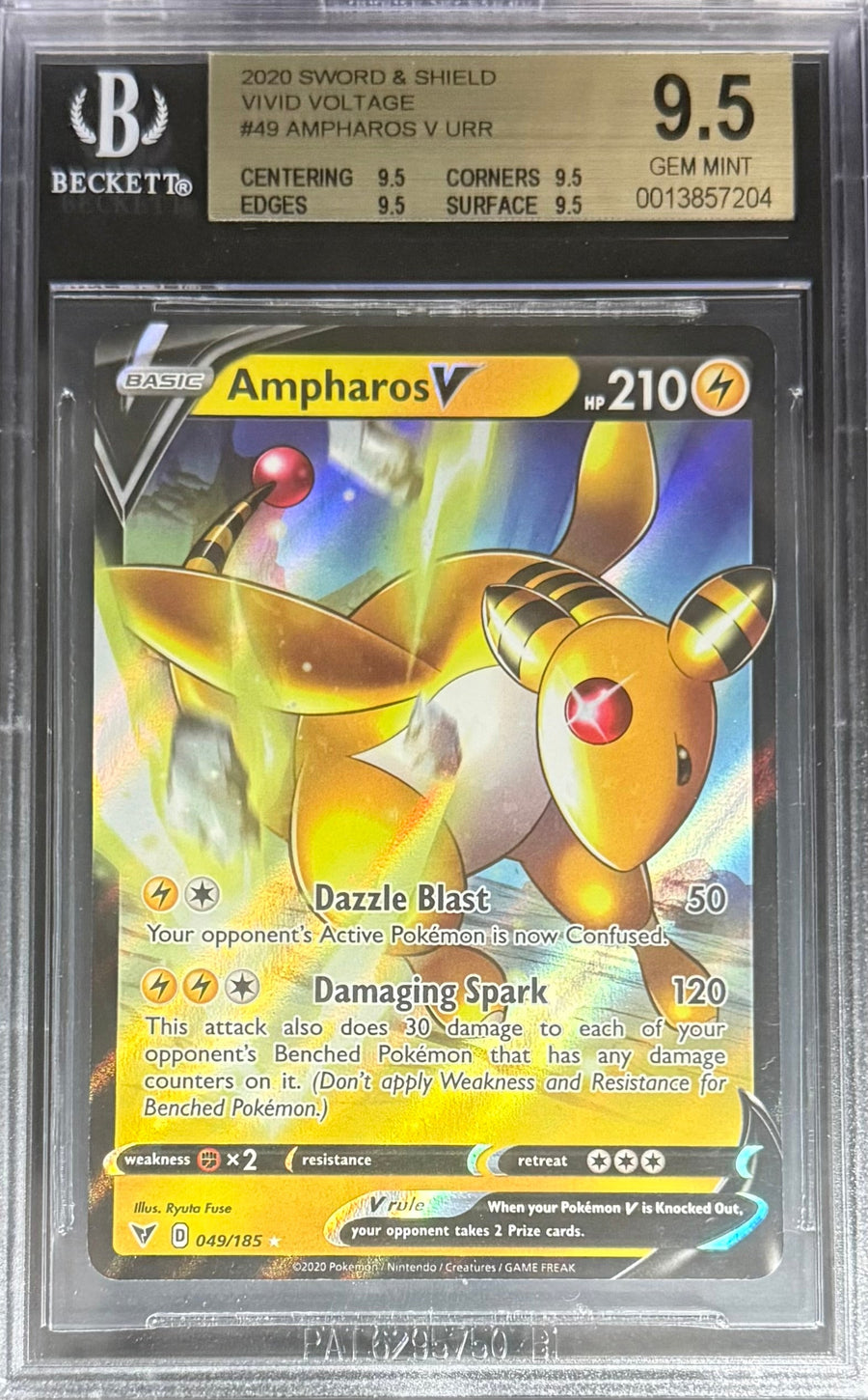 Pokemon Ampharos V URR 49/185 Pokemon Sword & Shield Vivid Voltage 2020 Beckett BGS 9.5