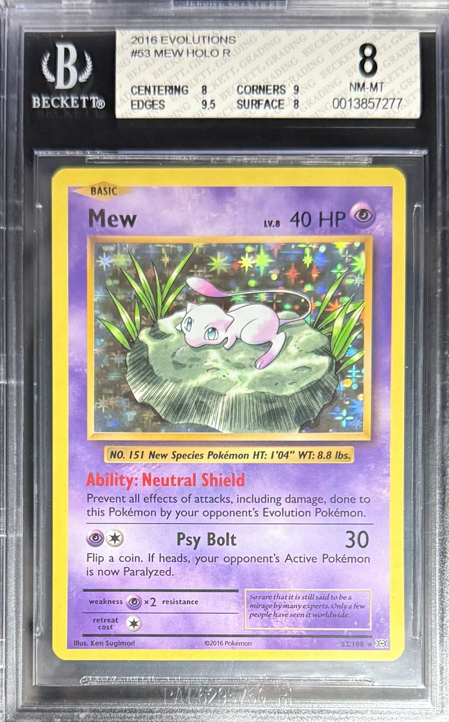 Pokemon Mew 53/108 Holo Pokemon Evolutions 2016 Beckett BGS 8