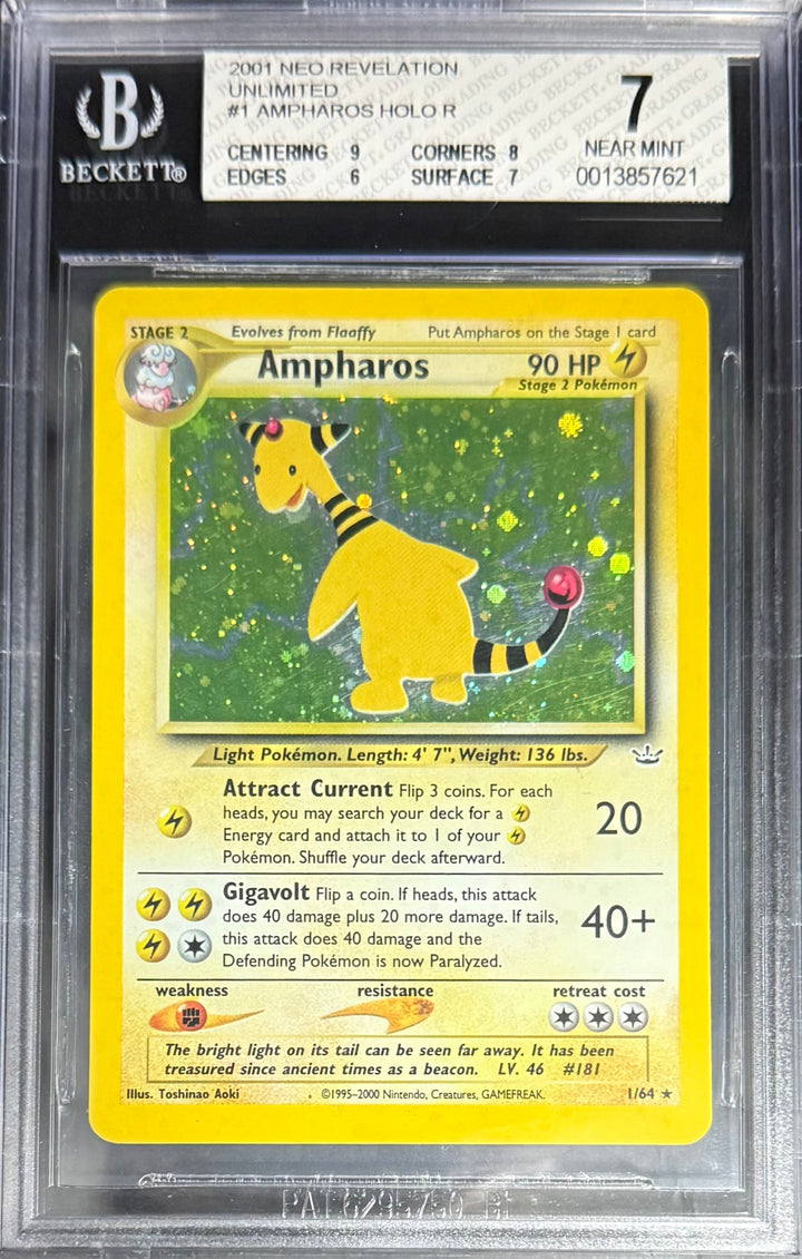 Pokemon Ampharos 1/64 Holo Pokemon Neo Revelation Unlimited 2001 Beckett BGS 7