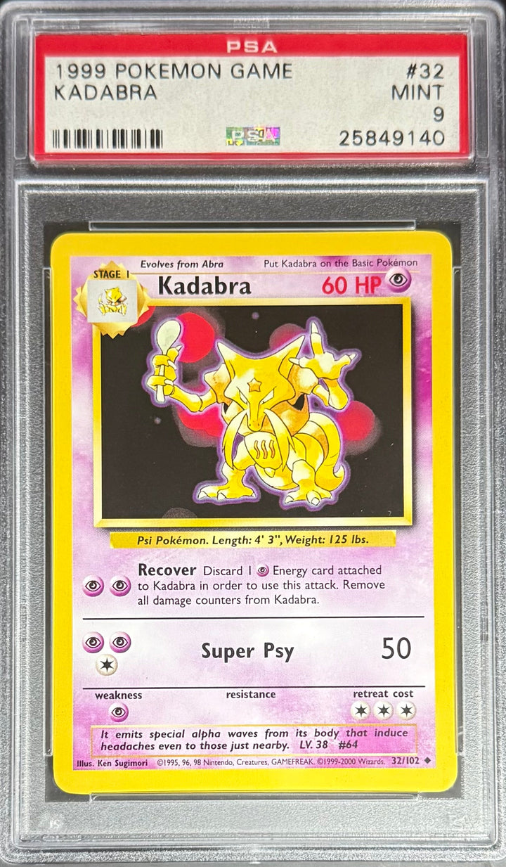 Pokemon Kadabra 32/102 Pokemon Game 1999 PSA9