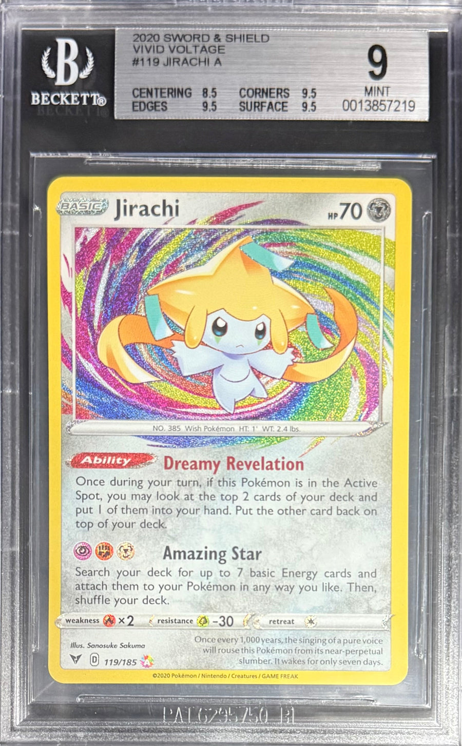 Pokemon Jirachi 119/185 Pokemon Sword & Shield Vivid Voltage 2020 Beckett BGS 9