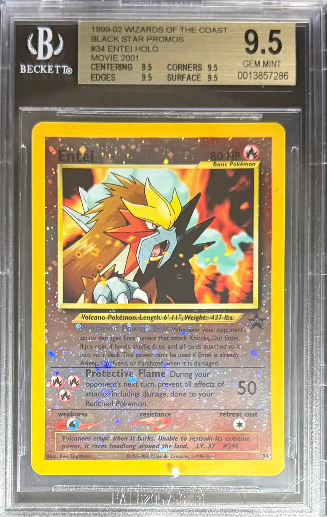 Pokemon Entei Holo Pokemon Wizards Of The Coast Black Star Promos 1999-02 Beckett BGS 9.5