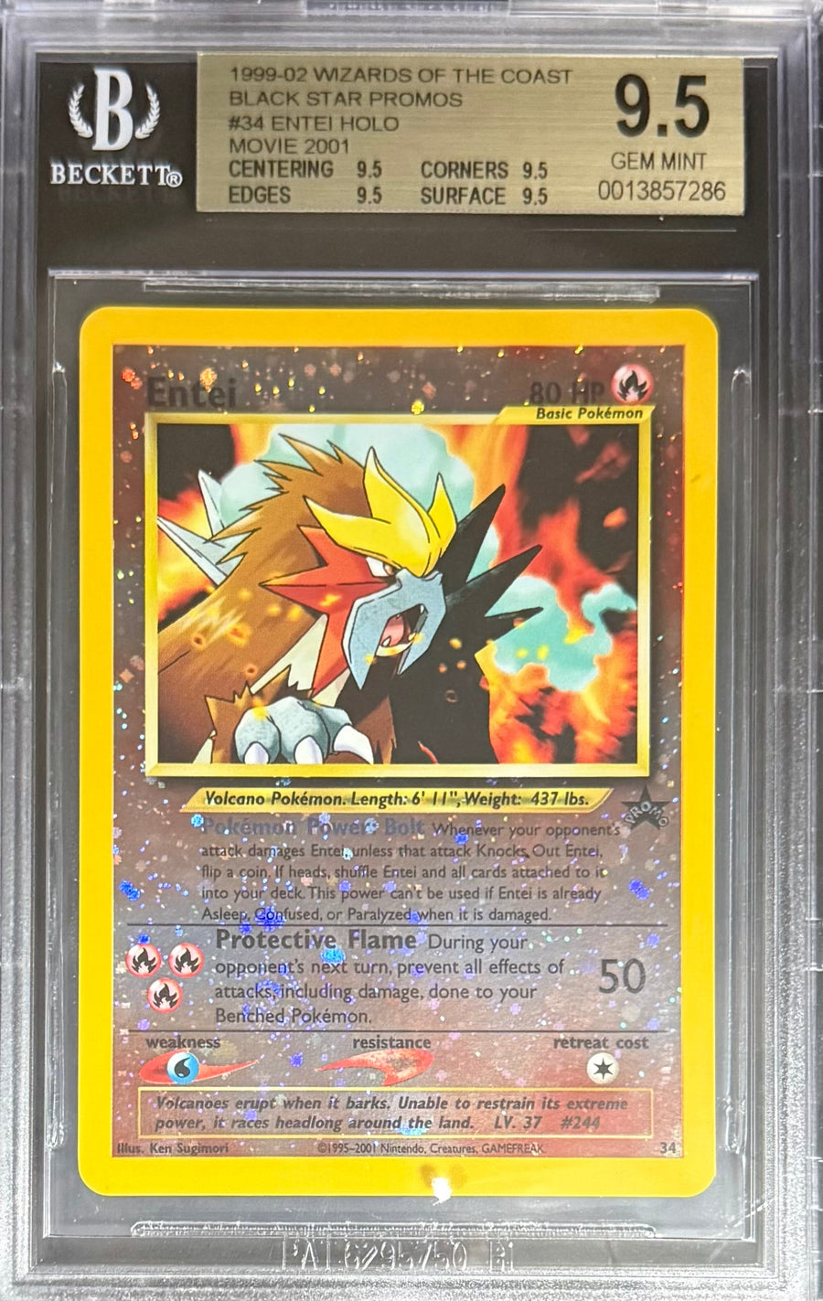 Pokemon Entei Holo Pokemon Wizards Of The Coast Black Star Promos 1999-02 Beckett BGS 9.5