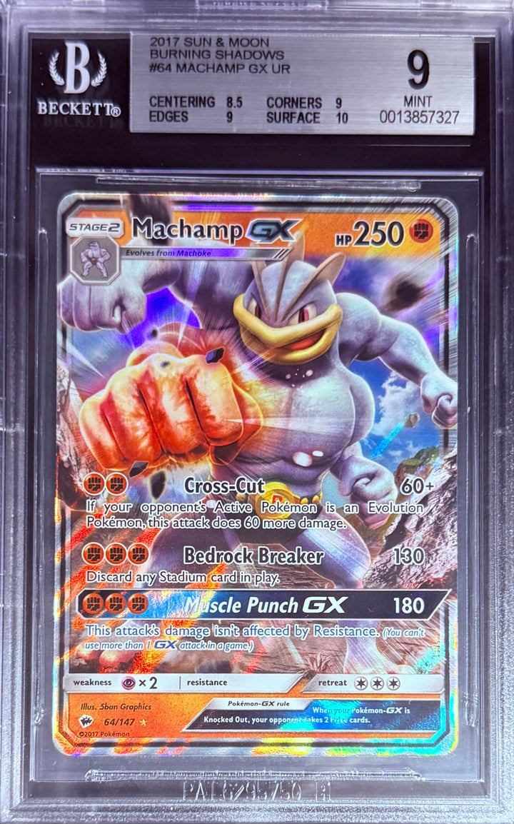 Pokemon Machamp GX 64/147 Pokemon Sun & Moon Burning Shadows 2017 Beckett BGS 9