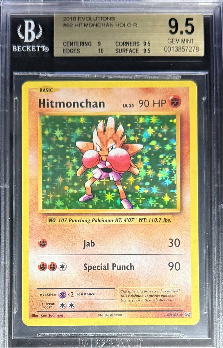 Pokemon Hitmonchan 62/108 Holo Pokemon Evolutions 2016 Beckett BGS 9.5