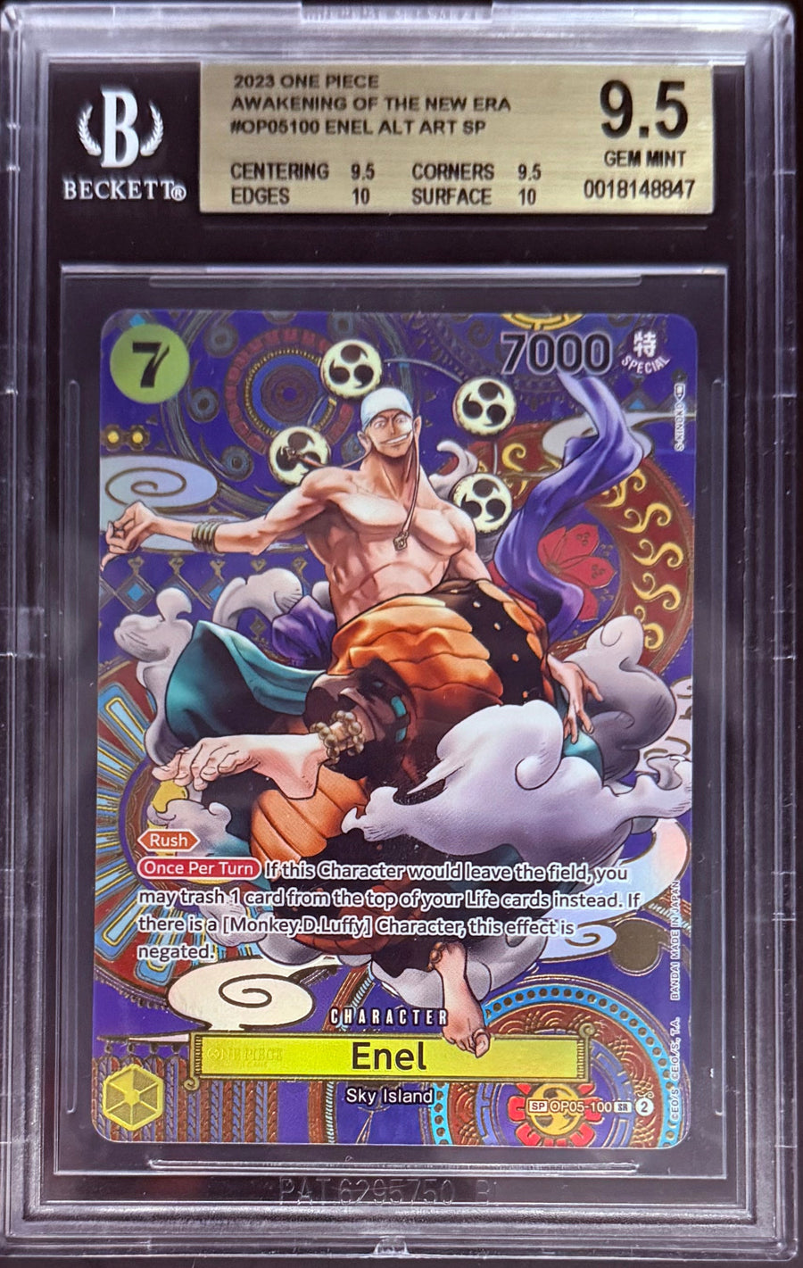 One Piece Enel Op05-100 SR Awakening Of The New Era Alt Art 2023 Beckett 9.5