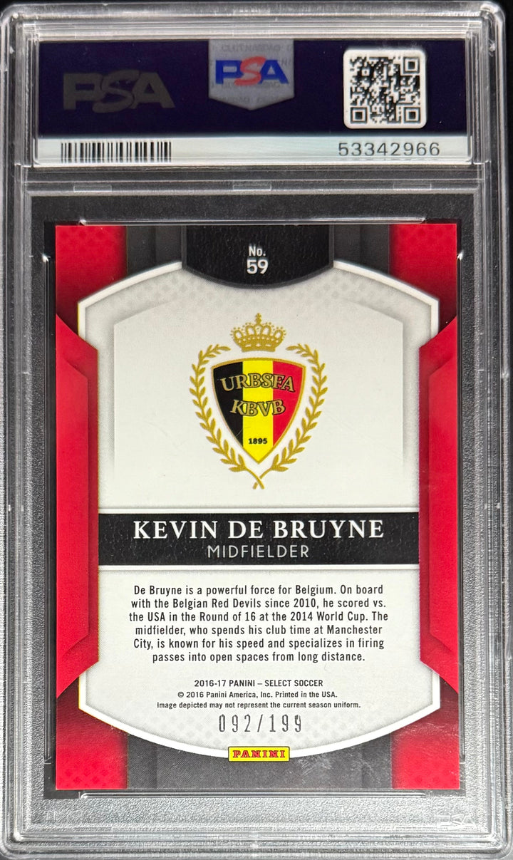 Panini Kevin De Bruyne Red Prizm /199 Panini Select 2016 #59 PSA9