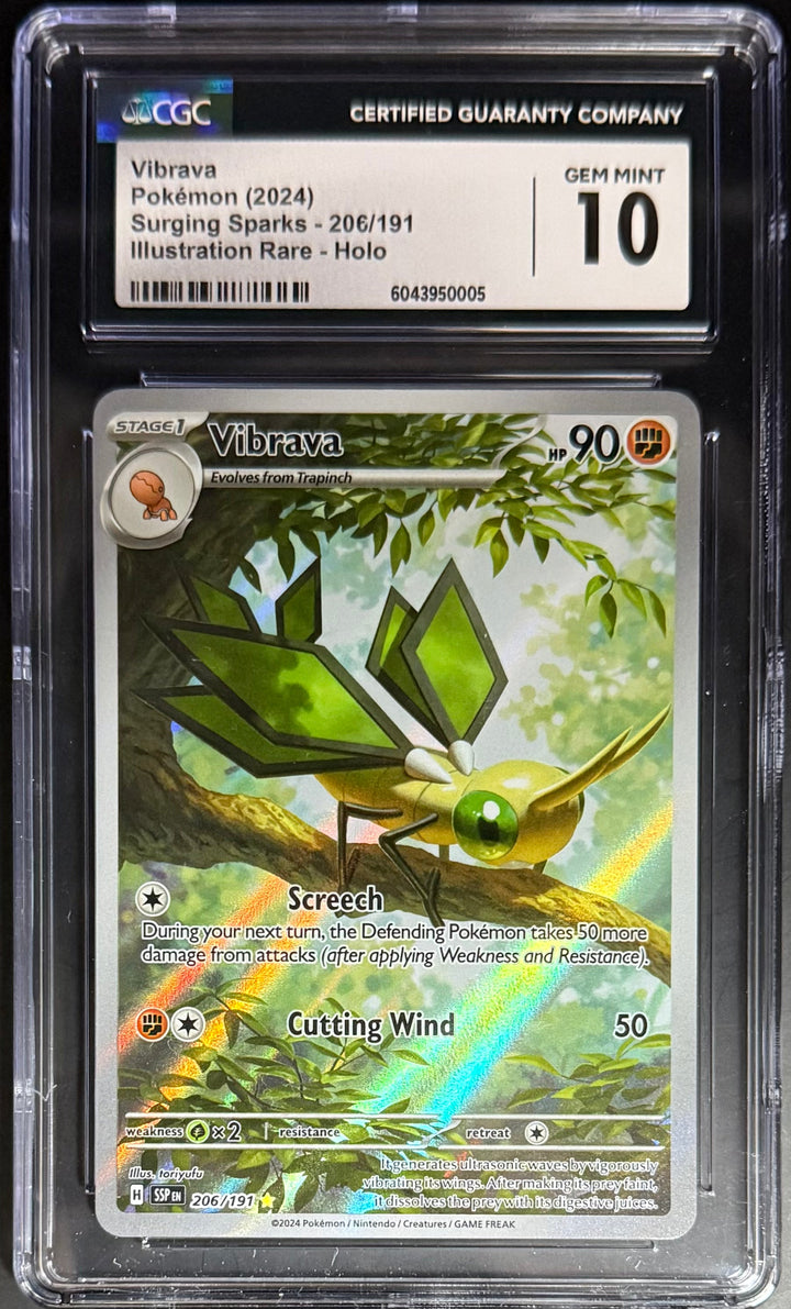 Pokemon Vibrava 206/191 Illustration Rare Holo Pokemon Surging Sparks 2024 CGC10
