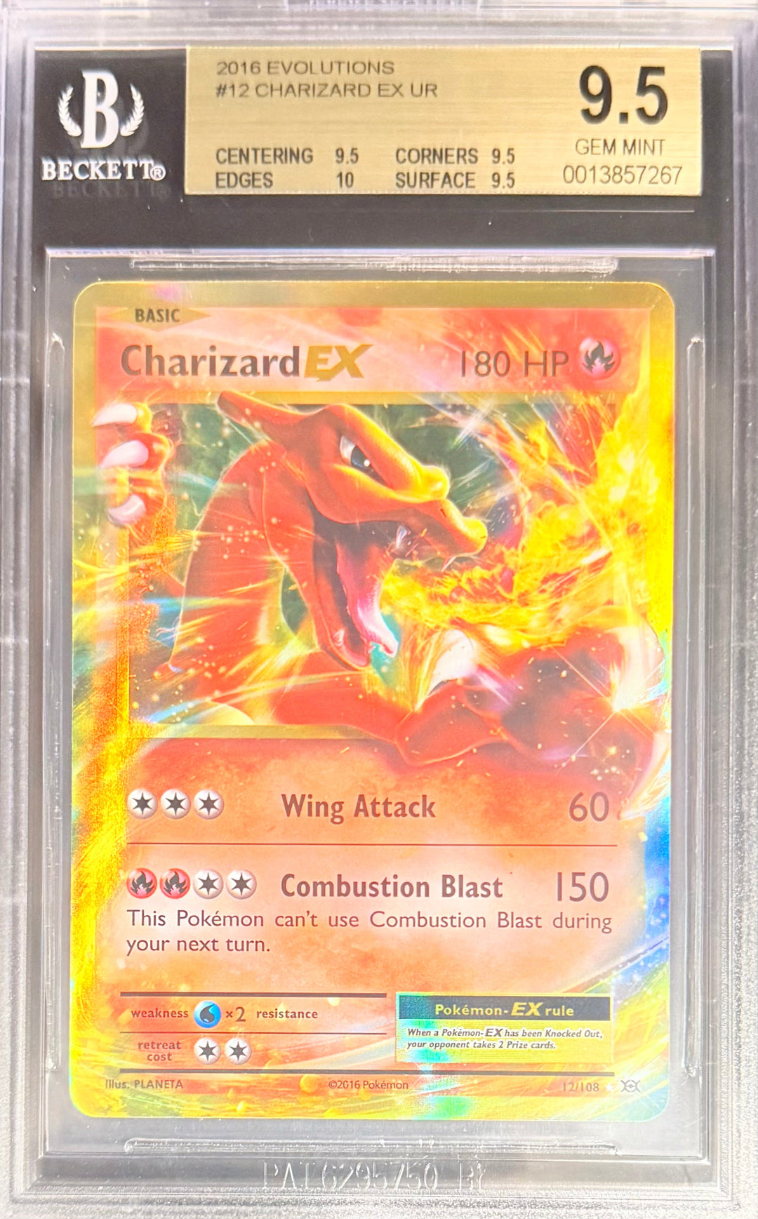 Pokemon Charizard EX UR 12/108 Pokemon Evolutions 2016 Beckett BGS 9.5