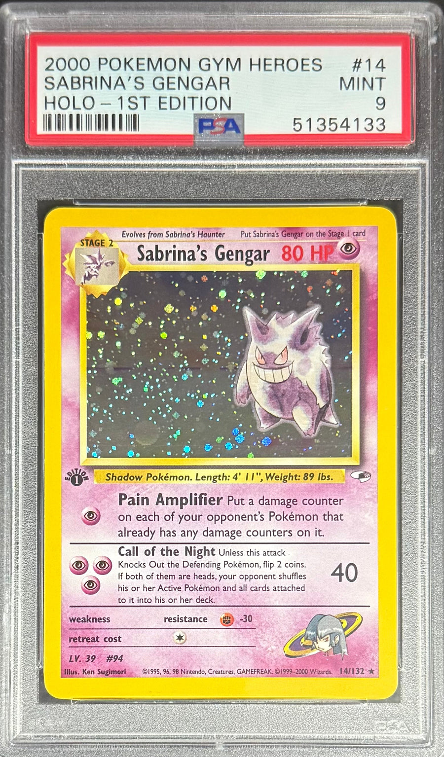 Pokemon Sabrina's Gengar 14/132 Holo Pokemon Gym Hero's 1ST Edition 2000 PSA9