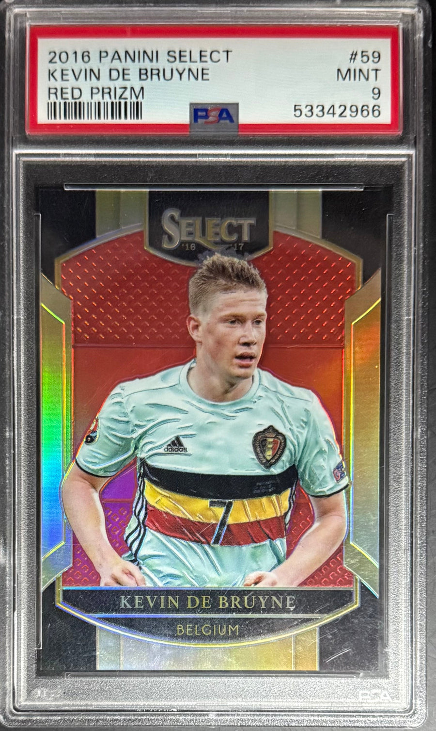 Panini Kevin De Bruyne Red Prizm /199 Panini Select 2016 #59 PSA9