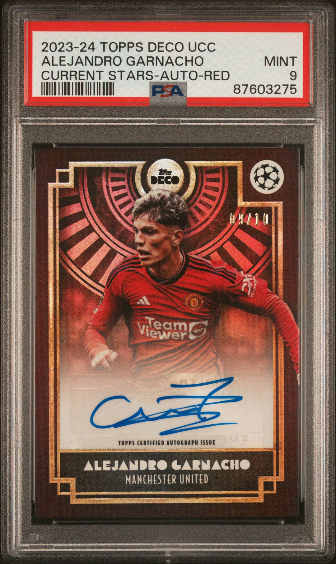 Topps Alejandro Garnacho Red Current Stars Autograph Card /10 Deco UCC 2023-24 PSA9