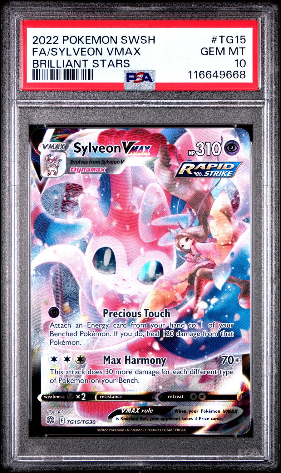 Pokemon FA/Sylveon VMAX TG15/TG30 Pokemon Sword & Shield Brilliant Stars 2022 PSA10