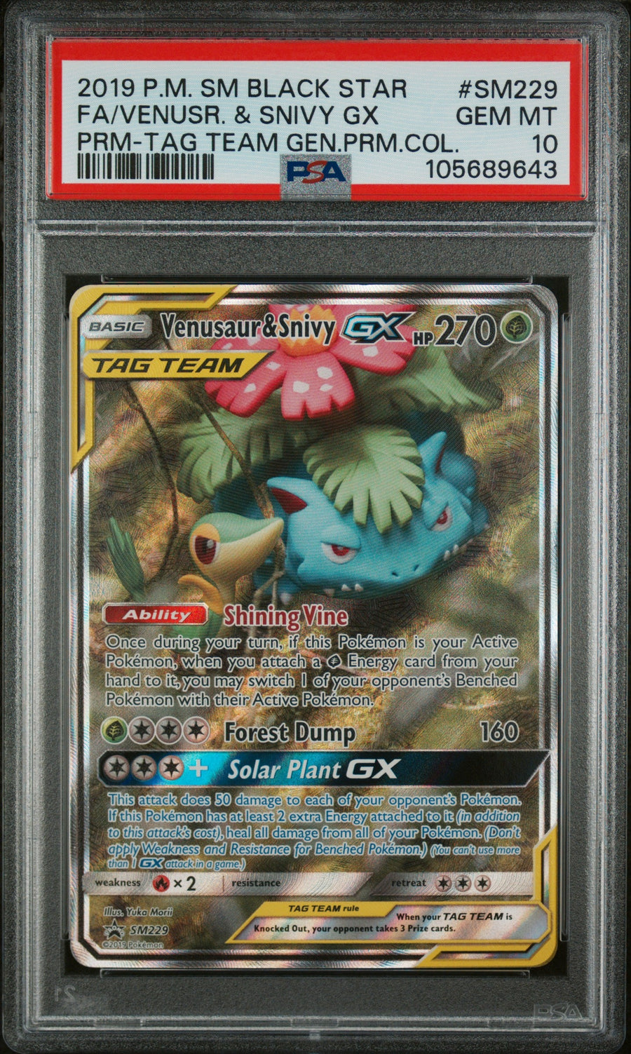 Pokemon Venusuar & Snivy GX Pokemon Sun & Moon Black Star 2019 PSA10