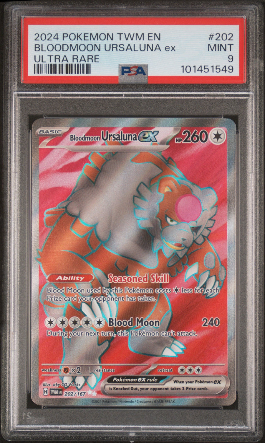 Pokemon Bloodmoon Ursaluna 202/167 Ultra Rare Pokemon Twlight Masquerade 2024 PSA9