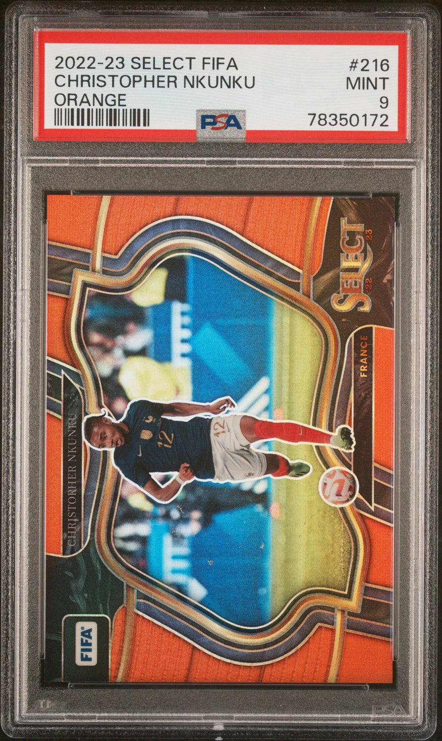 Panini Christopher Nkunku Orange Field Level Prizm /60 Panini Select Fifa #216 2022/23 PSA9