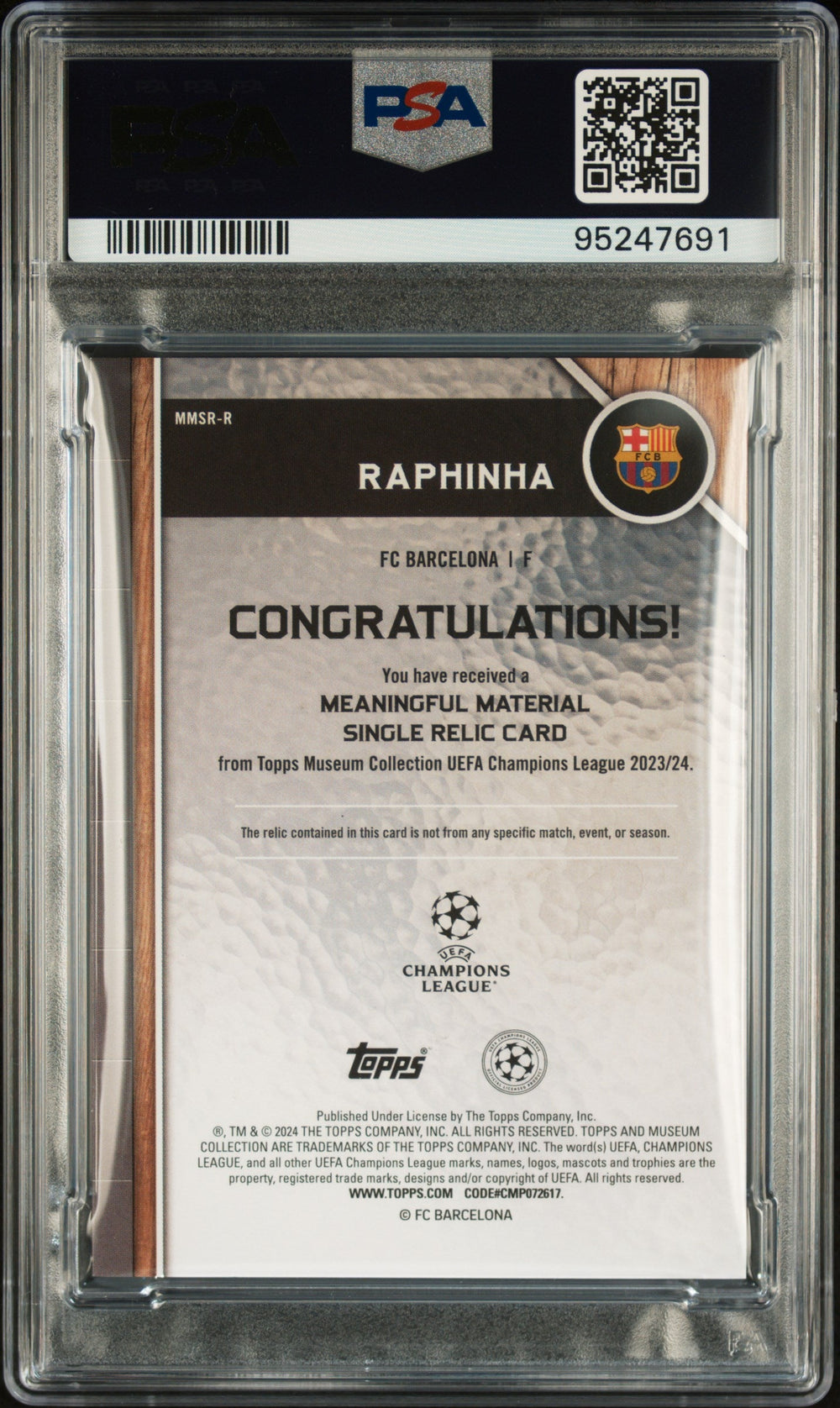 Topps Raphinha Ruby Meaningful Material Match Worn Memorabilia Card /25 Museum Collection UCL 2023-24 PSA8