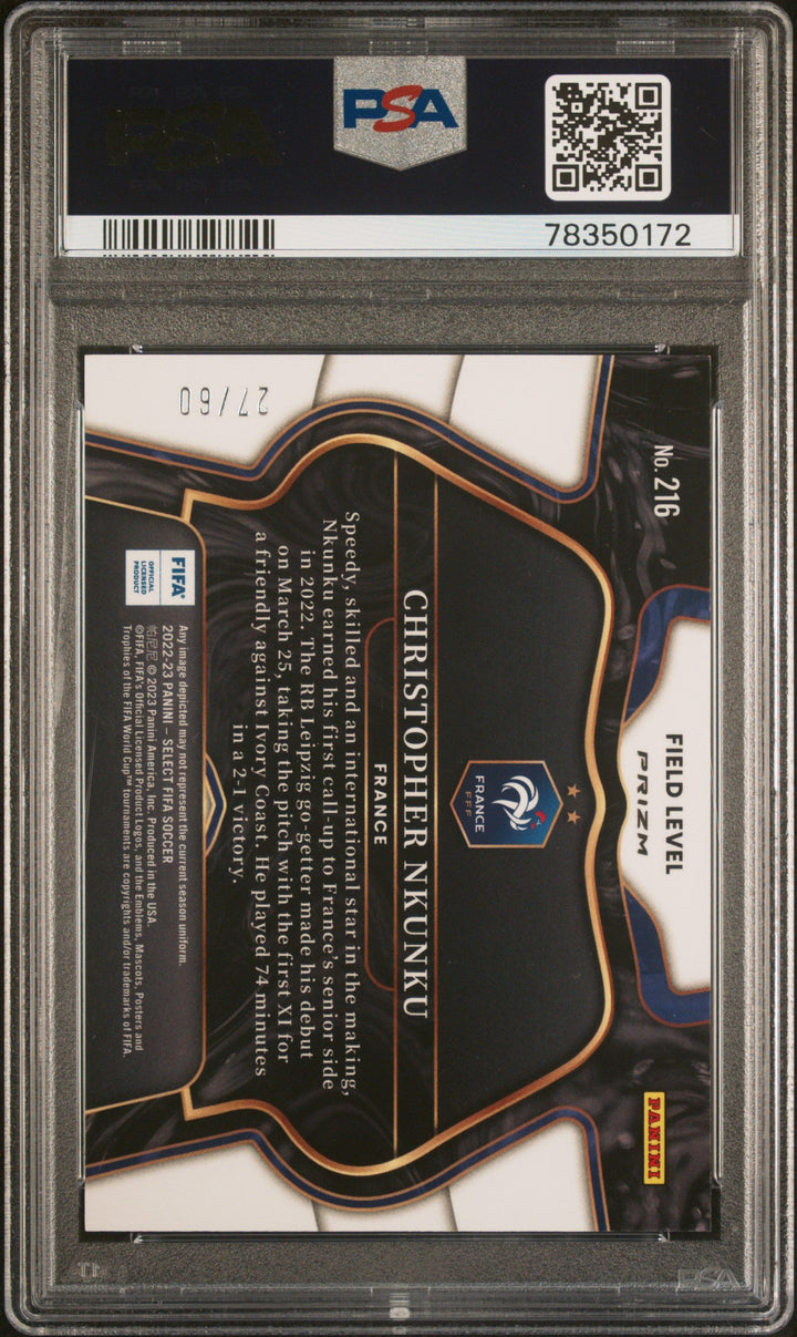 Panini Christopher Nkunku Orange Field Level Prizm /60 Panini Select Fifa #216 2022/23 PSA9
